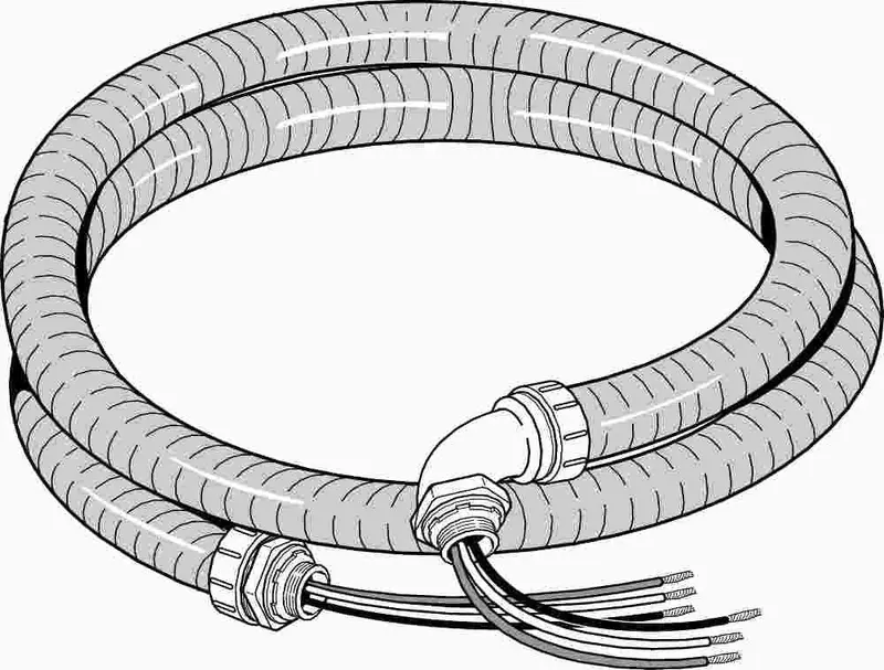 1/2-Inch × 4-Foot Ac Wiring Whip For A/C Units — 3-Conductor #10 Thhn 1