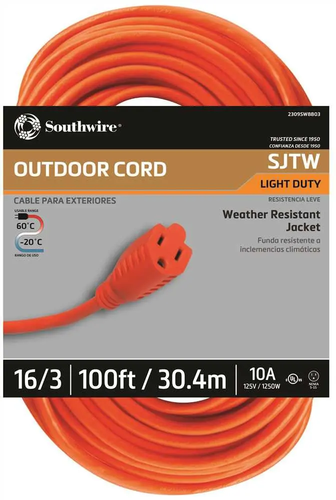 16/3 Orange Sjtw Vinyl Outdoor Extension Cord – 100 Feet 1