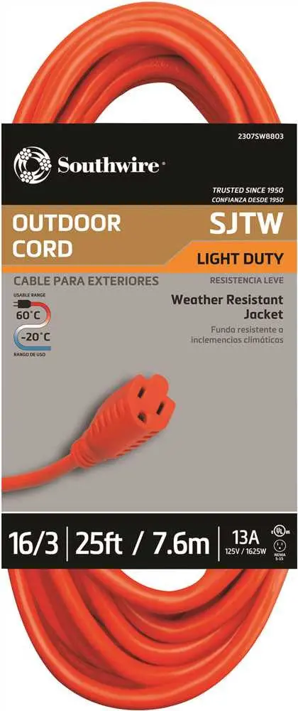 16/3 Orange Sjtw Vinyl Outdoor Extension Cord – 25 Feet 1