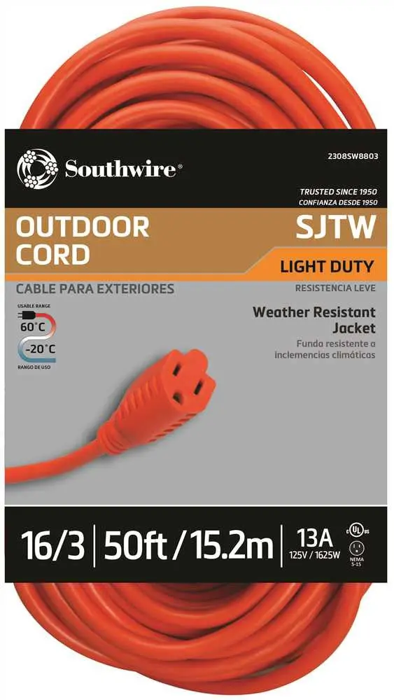 16/3 Orange Sjtw Vinyl Outdoor Extension Cord – 50 Feet 1
