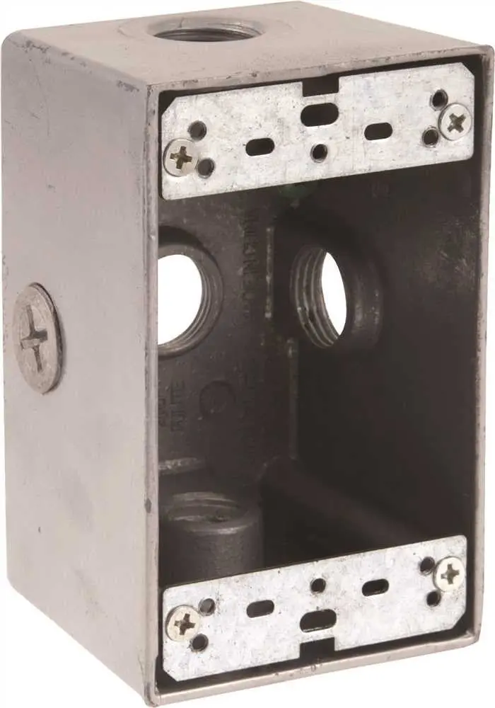 Aluminum 1-Gang Deep Weatherproof Electrical Box – Five 1.5" Holes With Mounting Lugs 1