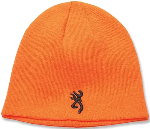 Brown Kenai Knit Beanie – Blaze Orange Accent 1