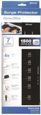 Coleman Cable® 7-Outlet Surge Protector – 4-Foot Cord With Rj11 Phone Line Protection 1