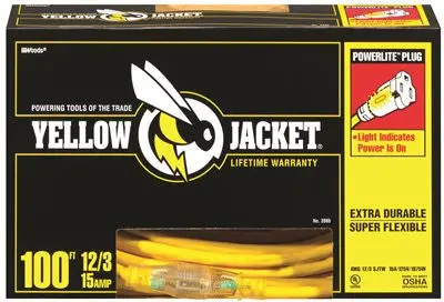Coleman Cable Yellow Jacket® 100-Foot 12/3 Sjtw Lighted Receptacle Extension Cord 1