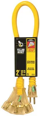 Coleman Cable Yellow Jacket® 2-Foot 12/3 Sjtw Lighted Power Block Extension Cord 1