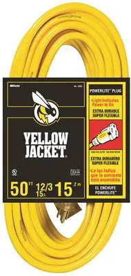 Coleman Cable Yellow Jacket® 50-Foot 12/3 Sjtw Lighted Receptacle Extension Cord 1