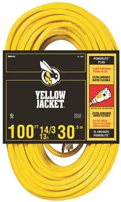 Coleman Yellow Jacket 14/3 Sjtw Lighted Extension Cord – 100 Ft, Yellow 1