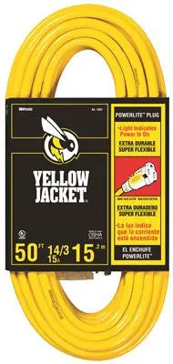 Coleman Yellow Jacket 14/3 Sjtw Lighted Extension Cord – 50 Ft, Yellow 1