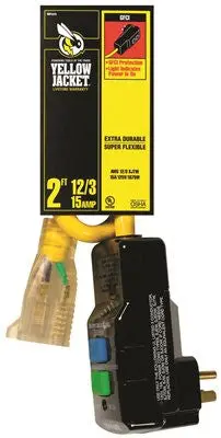 Coleman Yellow Jacket Right-Angle Gfci Extension Cord – 2 Ft, Lighted Receptacle, Yellow 1