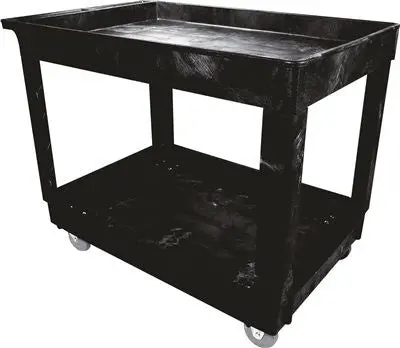 Heavy-Duty Black 2-Shelf Rolling Cart – 5" Swivel Casters 1