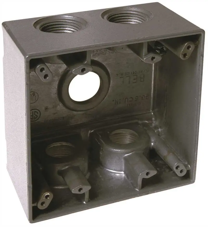 Hubbell Double-Gang Gray Weatherproof Box — Five 3/4" Outlets 1