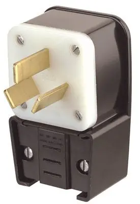 Leviton 30A Industrial-Grade Angle-Range Male Plug – Three-Pole, Black 1