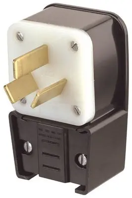 Leviton 50A Industrial-Grade Angle-Range Male Plug – Three-Pole, Black 1