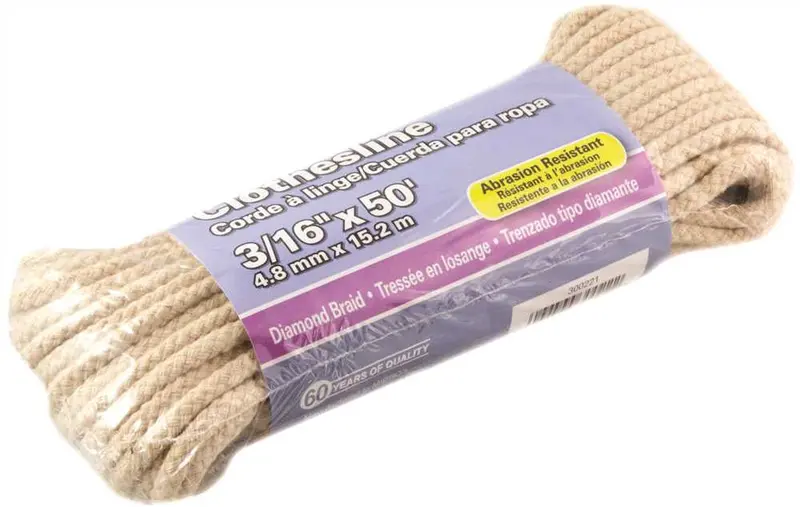 Polyester-Cotton Diamond-Braided Clothesline – 3/16-Inch Diameter, 50-Foot Length 1