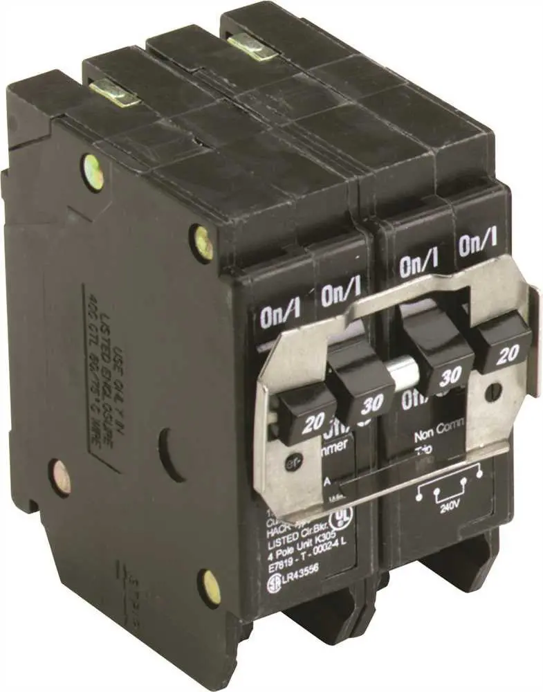Quad-Pole Circuit Breaker – 20A + 30A Double-Pole, Common Trip 1