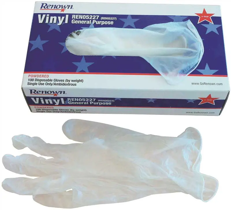 Renown Ambidextrous Powdered Vinyl Gloves – Extra-Large, 4 Mil Thickness, 100/Box 1