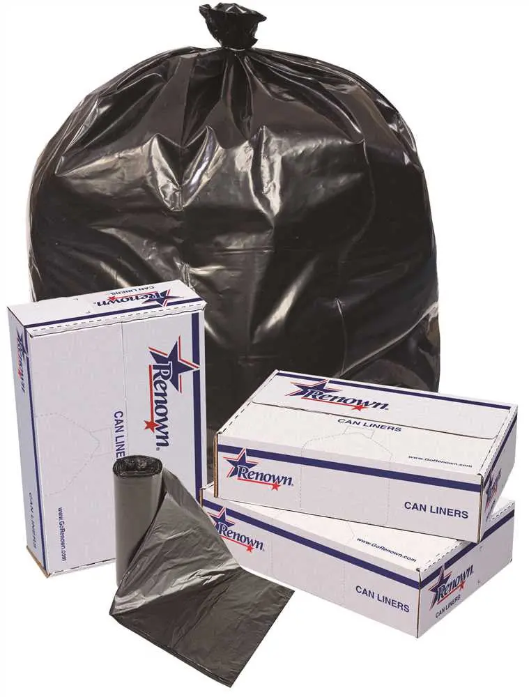 Renown® High-Strength Trash Liner – 43" × 47", 56-Gallon, 1.7-Mil Black Film, 10-Roll Case 1