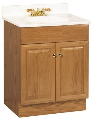 Rsi Home Richmond Fully Assembled Oak-Finish Bathroom Vanity Cabinet With Countertop – 24" W X 31" H X 18" D, Two-Door Style 1