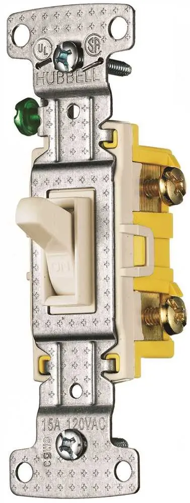 Self-Grounding Almond Three-Way Toggle Switch: 15A, 120V 1