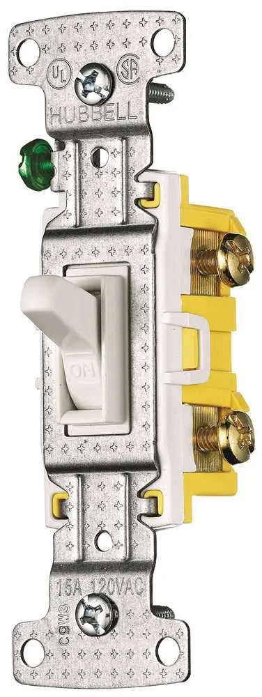 Self-Grounding White Three-Way Toggle Switch: 15A, 120V 1