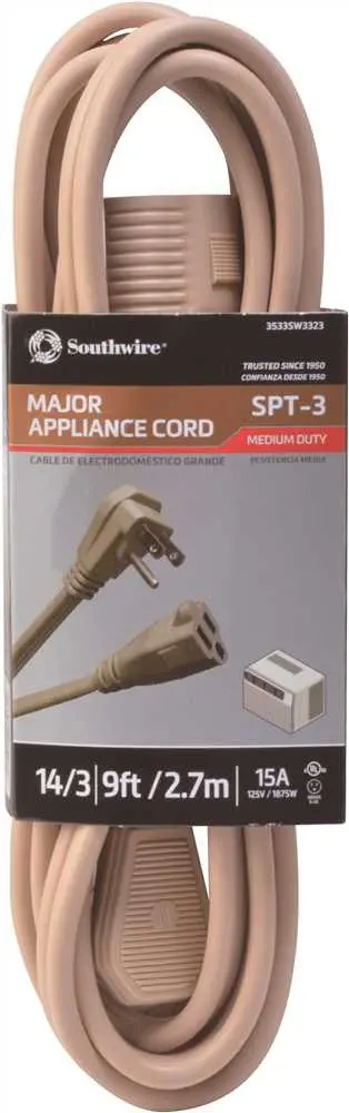Slim 15A 125V Flat Appliance Cord – 14/3 Spt-3, 9-Foot Reach 1