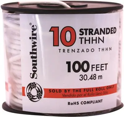 Southwire Simpull 10 Awg Thhn Stranded Wire – White, 100-Foot Roll 1