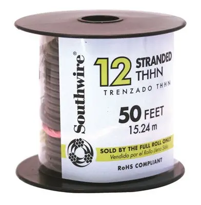 Southwire Simpull 12 Awg Thhn Stranded Wire – Black, 50-Foot Roll 1