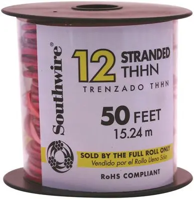Southwire Simpull 12 Awg Thhn Stranded Wire – Red, 50-Foot Roll 1