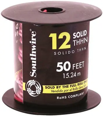 Southwire Simpull Thhn 12 Awg Solid Red Wire – 50-Foot Roll 1