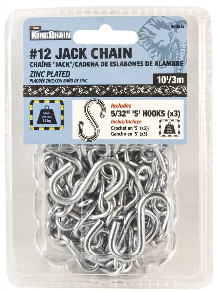 Zinc-Plated Jack Chain – #12 Gauge, 10-Foot Length, General-Purpose Use 1